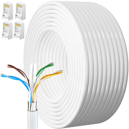 20 meter Cat 6 LAN cable, 20m white installation cable for network cables, 23AWG patch cable, FTP shielded Ethernet cable with Rj45 connector for high-speed Gigabit internet connection.