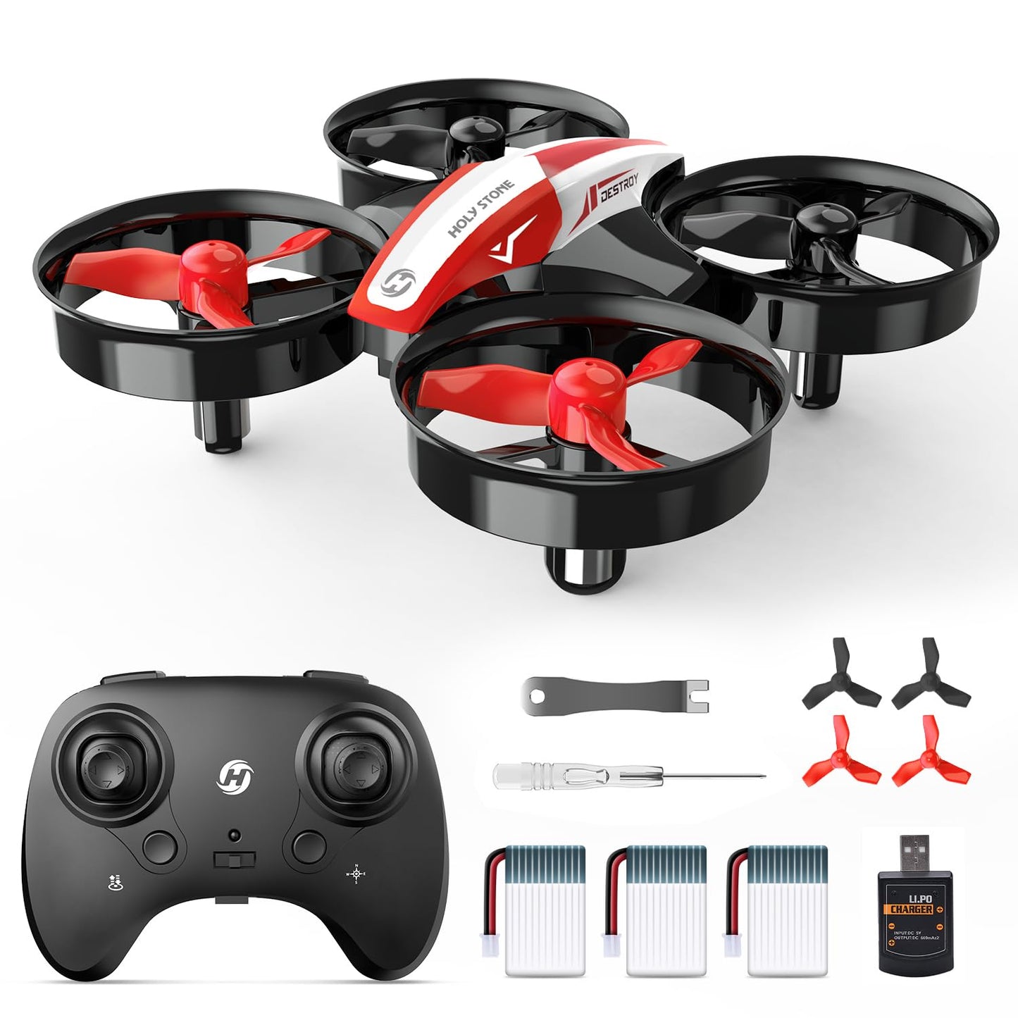 Holy Stone HS210 Mini Drone for Kids Beginners, RC Quadcopter with 3 Batteries Long Flight Time, Automatic Altitude Hold, 3D Flips, Headless Mode, One Key Start Gift Toy for Boys Girls Red, C0