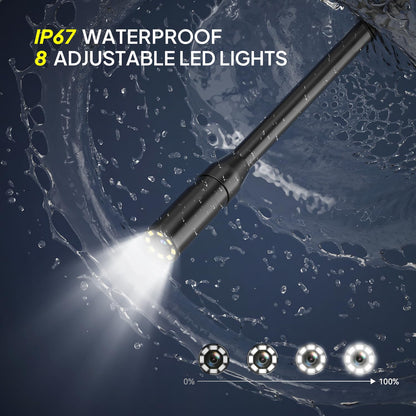 Endoscope camera with light, Qimic endoscope camera for mobile phones 8mm IP67 inspection camera, 4.3" HD pipeline camera with 8 LEDs, waterproof channel camera for tools.