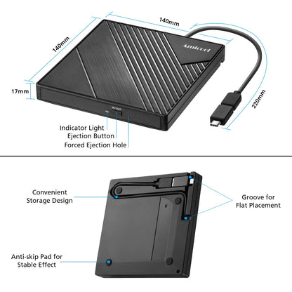 Amicool External DVD Drive External USB 3.0 USB C CD Drive for Laptop Desktop PC MacBook External DVD Burner Windows 7/8.1/10/11 Linux Mac OS CD/DVD Player Portable +/-RW ROM Optical Drive