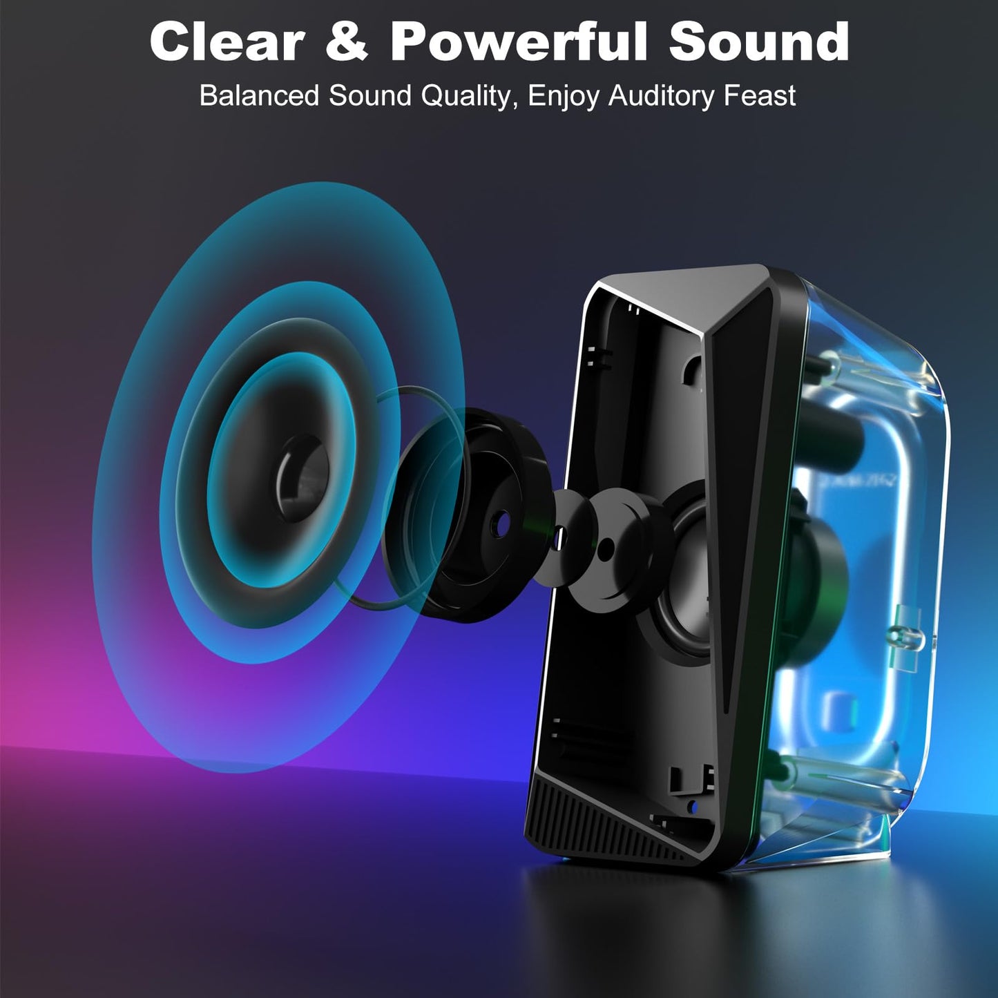 SOULION C30 PC Speakers for Monitor, Laptop, Gaming, Desktop Computer Bluetooth Soundbar with LED, 3.5mm Aux Input, USB-Powered, 1 Pair