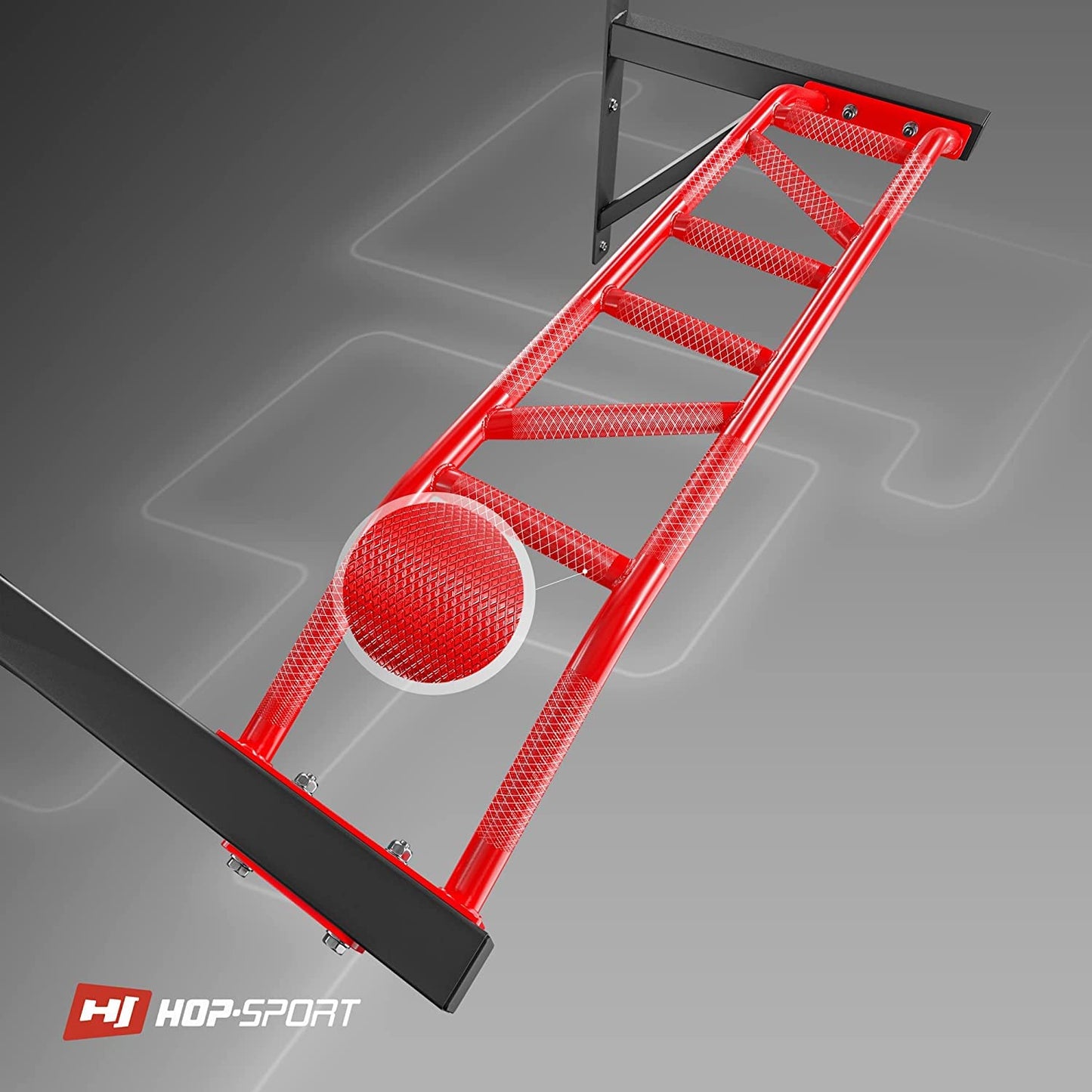 Hop-Sport Multigrip Pull Up Bar for Wall HS-2002K - Professional Fitness Equipment for Home with multiple grip variations.