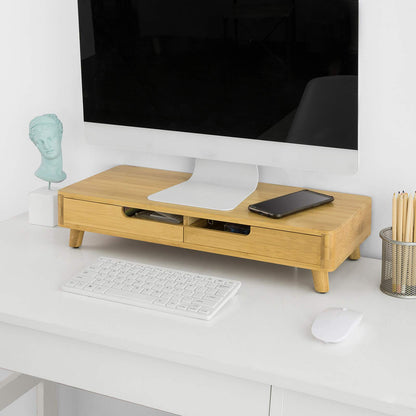 SoBuy BBF06-N Design Monitor Stand Screen Stand Notebook Stand Desk Attachment Organizer with 2 Drawers Bamboo Dimensions approx.: 56x12x23cm