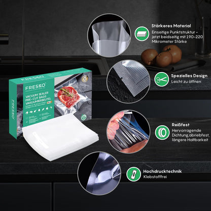 Fresco vacuum bags, food, 20 x 30 cm, 120 bags, embossed, BPA-free, storage, freezing, and cooking in vacuum, suitable for all vacuum machines.