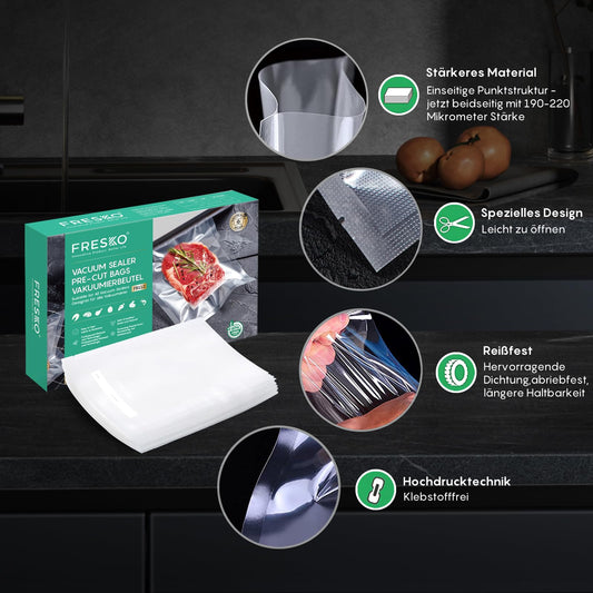 Fresco vacuum bags, food, 20 x 30 cm, 120 bags, embossed, BPA-free, storage, freezing, and cooking in vacuum, suitable for all vacuum machines.