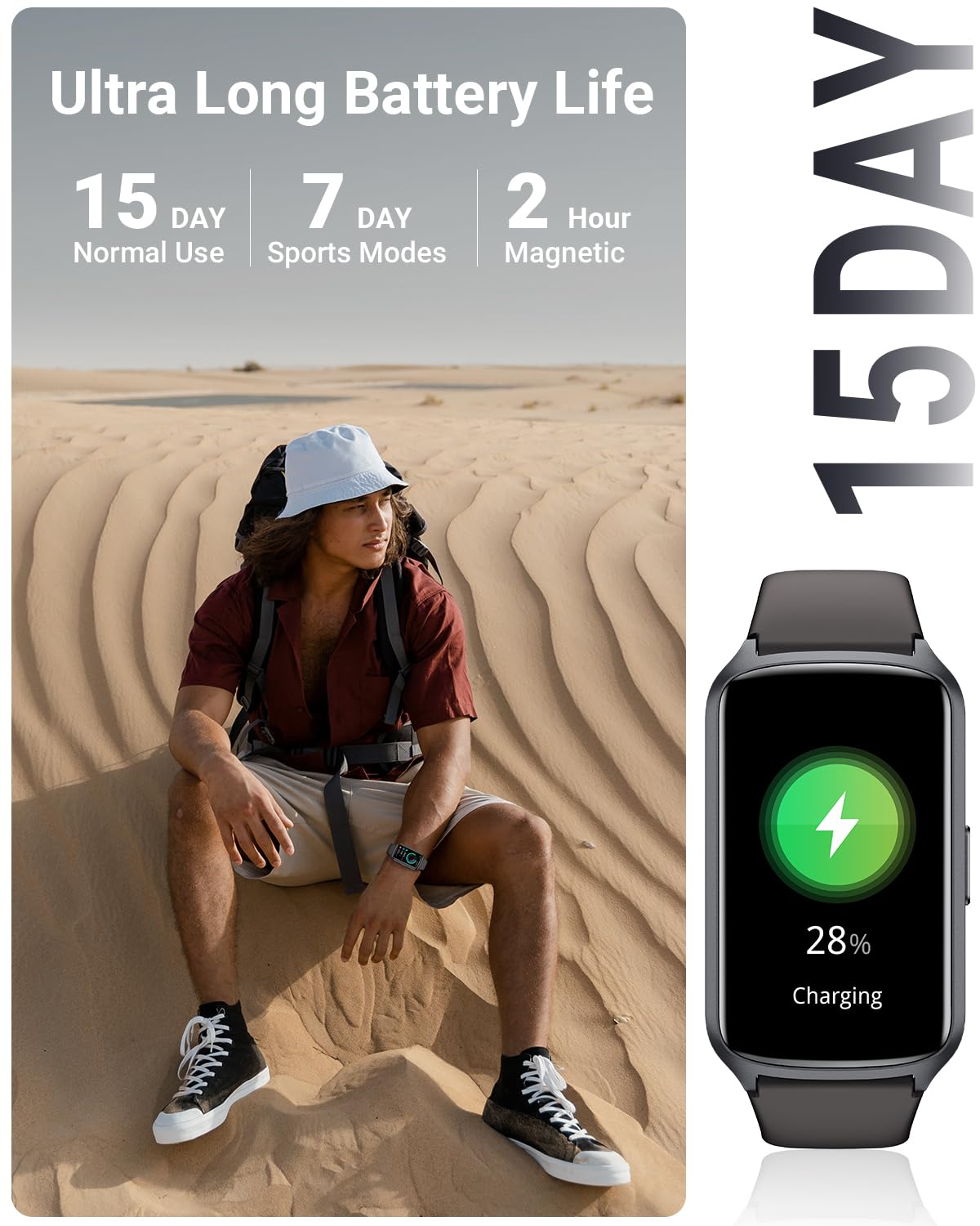 Fitness tracker watch for women and men, up to 7 days battery life, 20+ training modes, SpO2 tracking, sleep monitoring, heart rate monitoring, pedometer, 5ATM water resistant activity tracker.