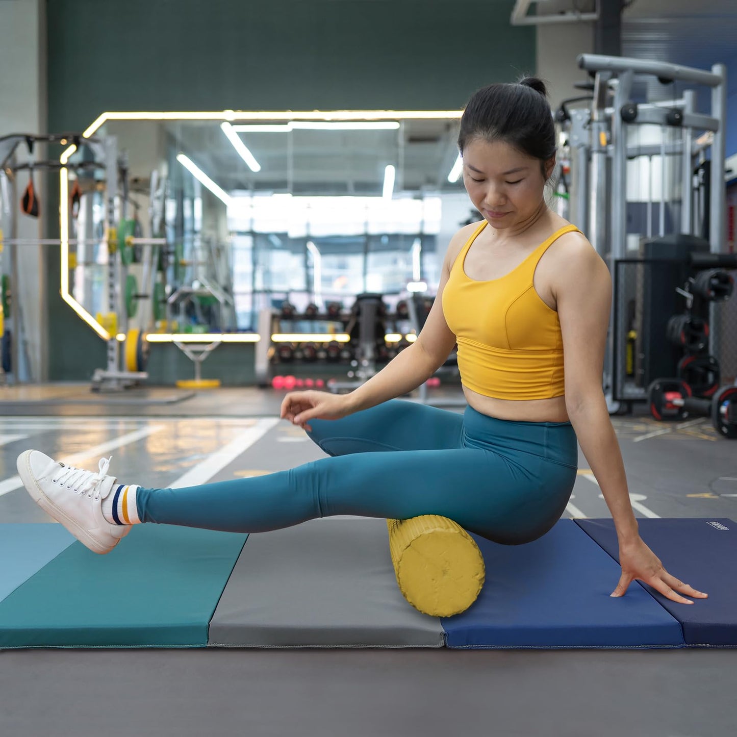 ALPIDEX Folding gymnastics mat 185 x 78 x 3.2 cm Soft floor mat for home, kids, adults, Color: colorful