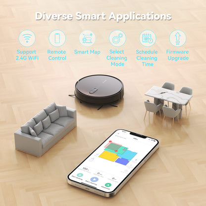Amarey robot vacuum with self-emptying dock and mopping function, vacuum robot with automatic disposal dock, visual navigation, app & Alexa control, for pet hair, hard floors, carpets.