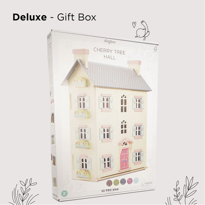 Le Toy Van - Cherry Tree Hall large wooden dollhouse | Wooden dollhouse play set with 4 floors for girls & boys - Suitable for children aged 3 years and above H150