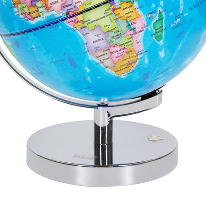 23cm illuminated globe with metal base - German map - student globe with cable-free LED lighting - political map (daytime) - constellation of stars (night)