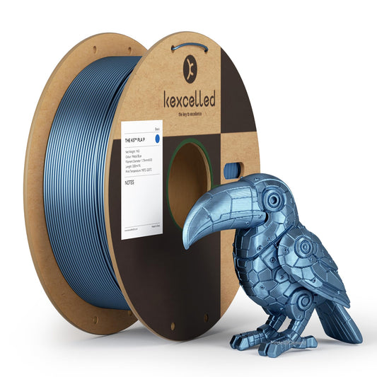 Kexcelled PLA Metallic 1.75mm, silk metal 3D printing filament PLA+/-0.03mm, metallic surface, carton roll, 1kg spool (2.2lbs), glossy, for FDM printers, blue.