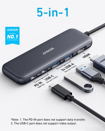 Anchor USB C Hub, 332 USB-C Hub (5-in-1) with 4K HDMI Display, 5Gbps data port, and 2 USB-A ports for MacBook Pro, Air, Dell XPS, Lenovo Thinkpad, HP laptops.