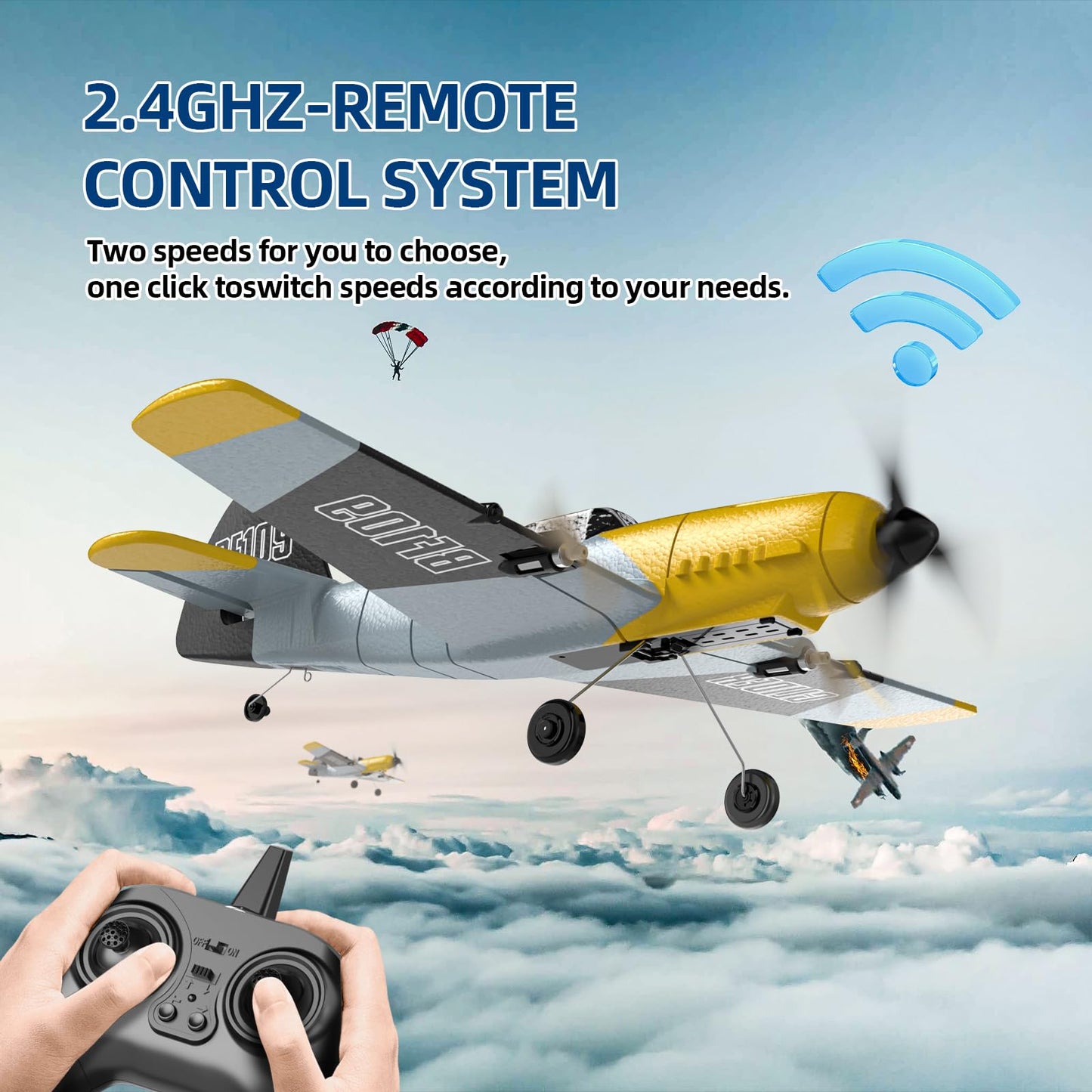 DEERC RC Airplane Messerschmitt Bf 109, 2.4GHz remote control airplane with 6-axis gyro stabilizer, 3-channel RTF RC glider toy for beginners, kids, adults.