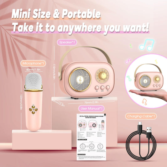 Dislocated Bluetooth Microphone Karaoke Children, Excellent Music Toy for Girls 4-12 Years Kids1 (Pink)