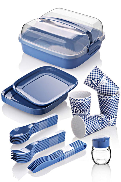 BEFA Picnic Set for 6 people | BPA-free | Camping cutlery set with fork, knife, spoon, plates, cups | Picnic basket | Picnic bag