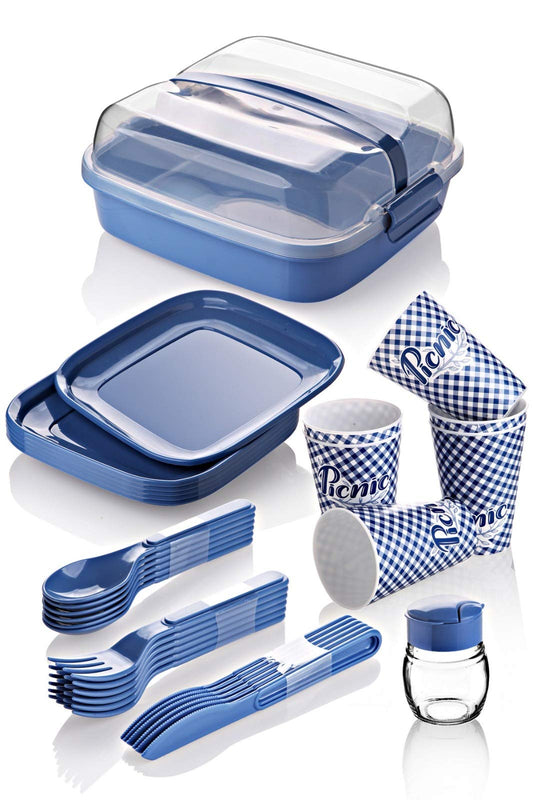 BEFA Picnic Set for 6 people | BPA-free | Camping cutlery set with fork, knife, spoon, plates, cups | Picnic basket | Picnic bag