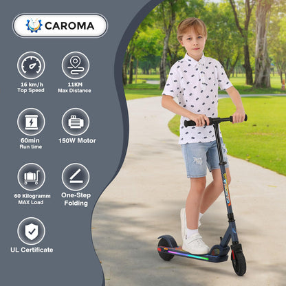 Caroma E Scooter for Kids aged 8-14, Max 17Km/h, 150W motor, Foldable Electric Scooter for Kids, Adjustable speed & height, LED display, Gift for Children and Teens (Blue)