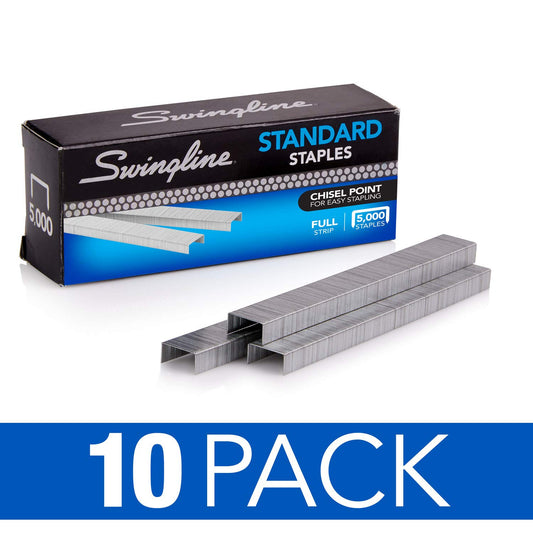 Swingline staples, 10 count, standard staples for desktop staplers, 6.35mm length, 210 staples per strip, 5000 staples per box (35111)
