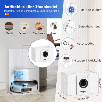 20 pieces of accessories for Ecovacs Deebot T20 Omni/T20e Omni robot vacuum, including 1 rubber main brush, 4 dust bags, 4 mopping cloths, 4 filters, 6 side brushes, and 1 cleaning brush.