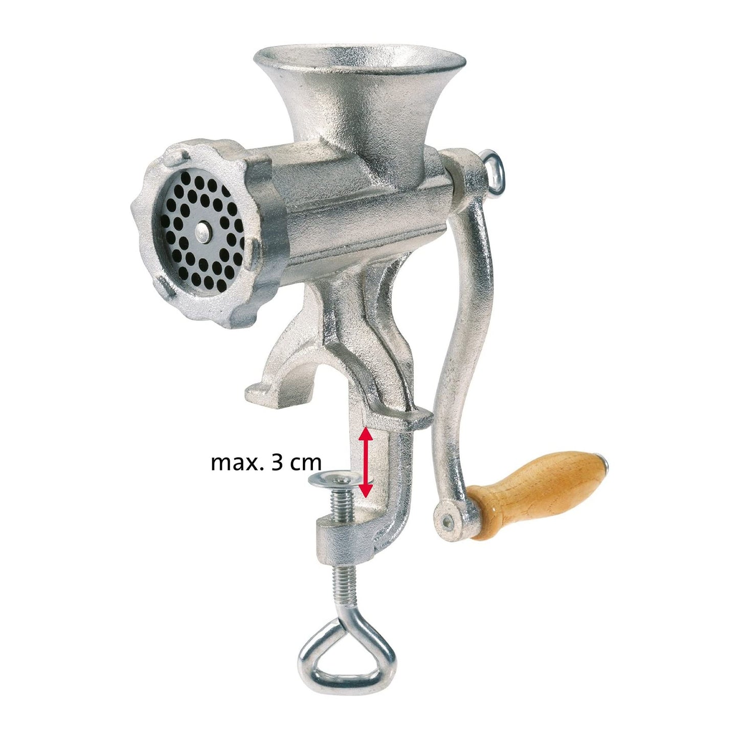 Westmark meat grinder size 8, with 4.5 mm hole size plate, including screw clamp for table mounting, Tinned steel cast, Silver, 97522260