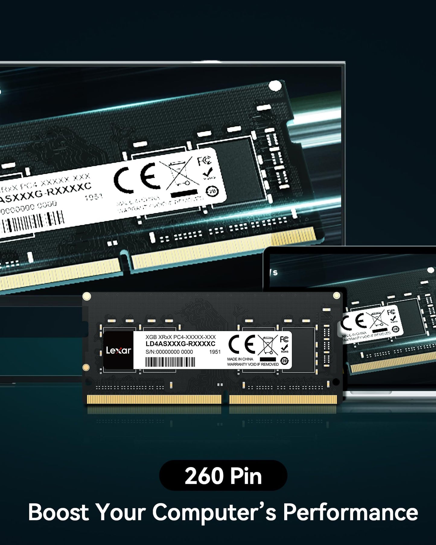 Lexar SODIMM DDR4 16GB, 3200 MHz Laptop RAM, 260-Pin SODIMM Laptop memory, High-performance SO-DIMM, PC computer memory, High-performance CL22-22-22-52 desktop memory, 1.2V