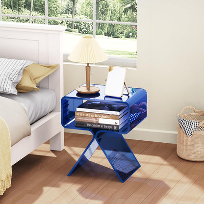 solaround Acrylic Nightstand Side Table, Modern Design Clear Home Decor Display End Table (Dark Blue)