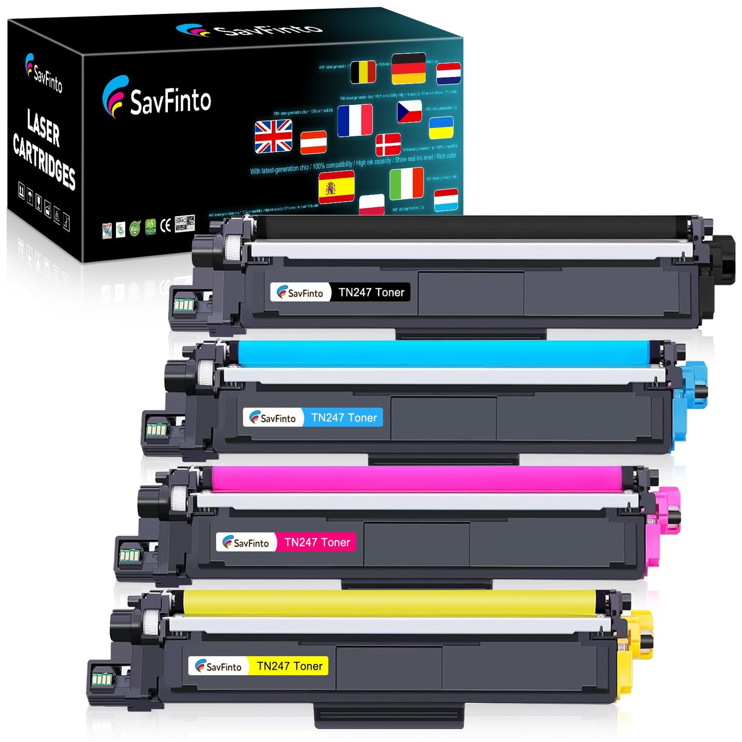 SavFinto TN247 TN-243CMYK Toner Cartridge Replacement for Brother TN-247 TN243 Toner Compatible with Brother MFC-L3750CDW MFC-L3770CDW MFC-L3710CW DCP-L3550CDW DCP-L3510CDW HL-L3210CW HL-L3230CDW (4 Pack)
