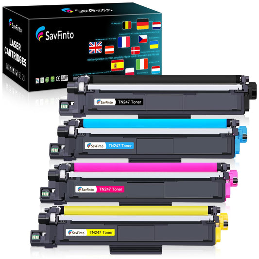 SavFinto TN247 TN-243CMYK Toner Cartridge Replacement for Brother TN-247 TN243 Toner Compatible with Brother MFC-L3750CDW MFC-L3770CDW MFC-L3710CW DCP-L3550CDW DCP-L3510CDW HL-L3210CW HL-L3230CDW (4 Pack)