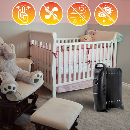 600W Oil Radiator by PowOn with 7 fins - 30x14x38 Electric Heater, Energy-efficient. Great for saving energy, this electric oil radiator offers effective heating for your space.