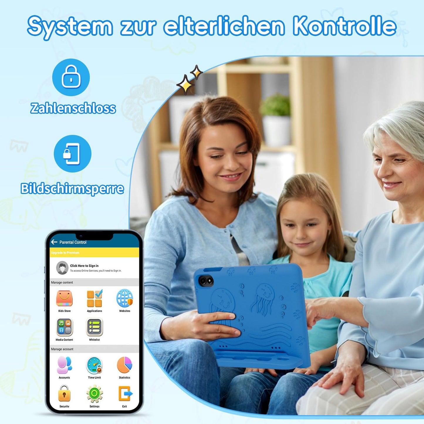JIKOCXN Kids Tablet 10 Inch, Octa Core Android 10 Tablet for Kids, 10GB RAM+64GB ROM, 1280x800 LCD Touchscreens, 6000mAh, WiFi 5, BT5.0, Dual Camera, GPS (Blue)