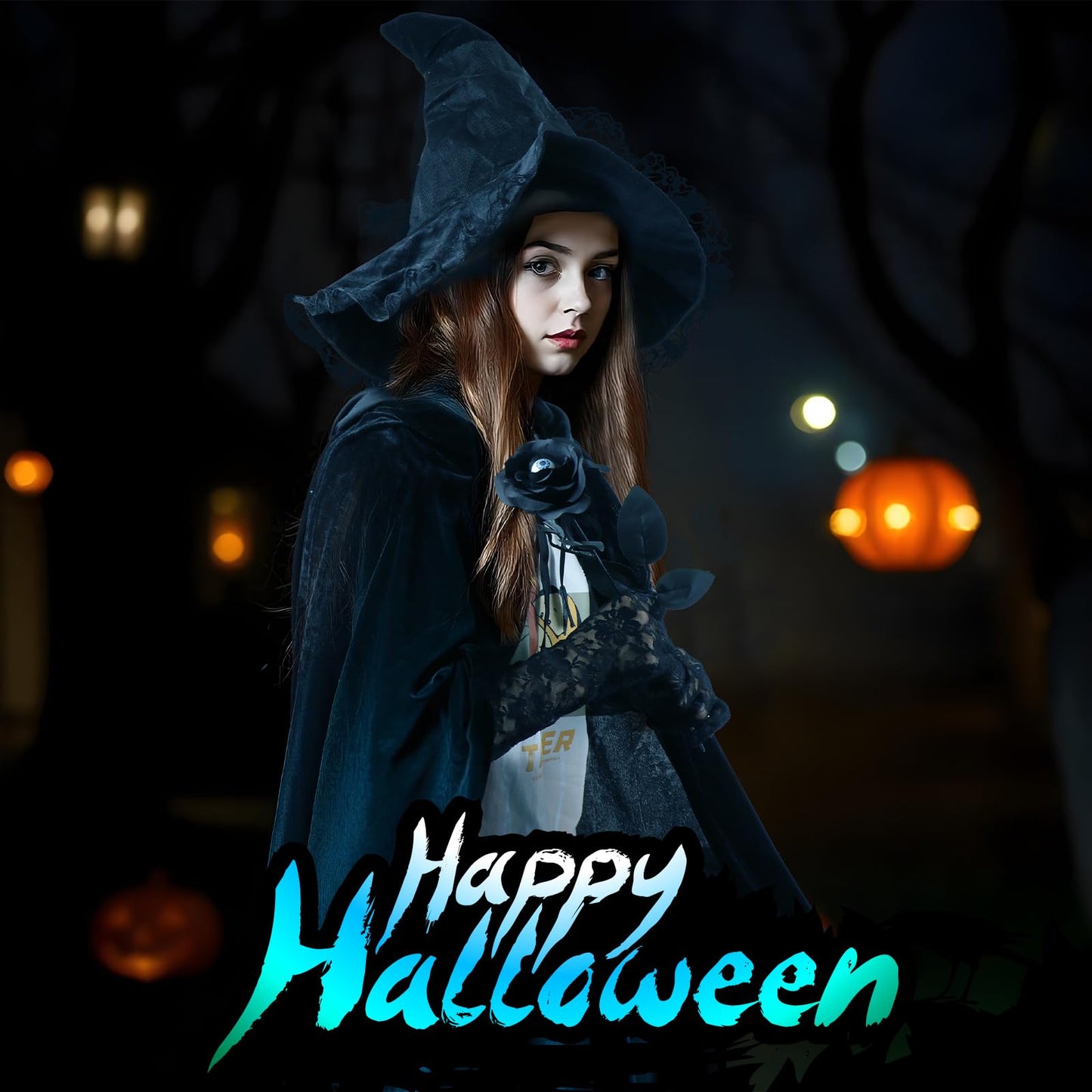 FHzytg Witch Costume Women Halloween, Halloween Costume Women with Black Cape, Lace Mask Necklace Gloves, Halloween Witch Hat, Vampire Sexy Creepy Witch Costume Cosplay Party