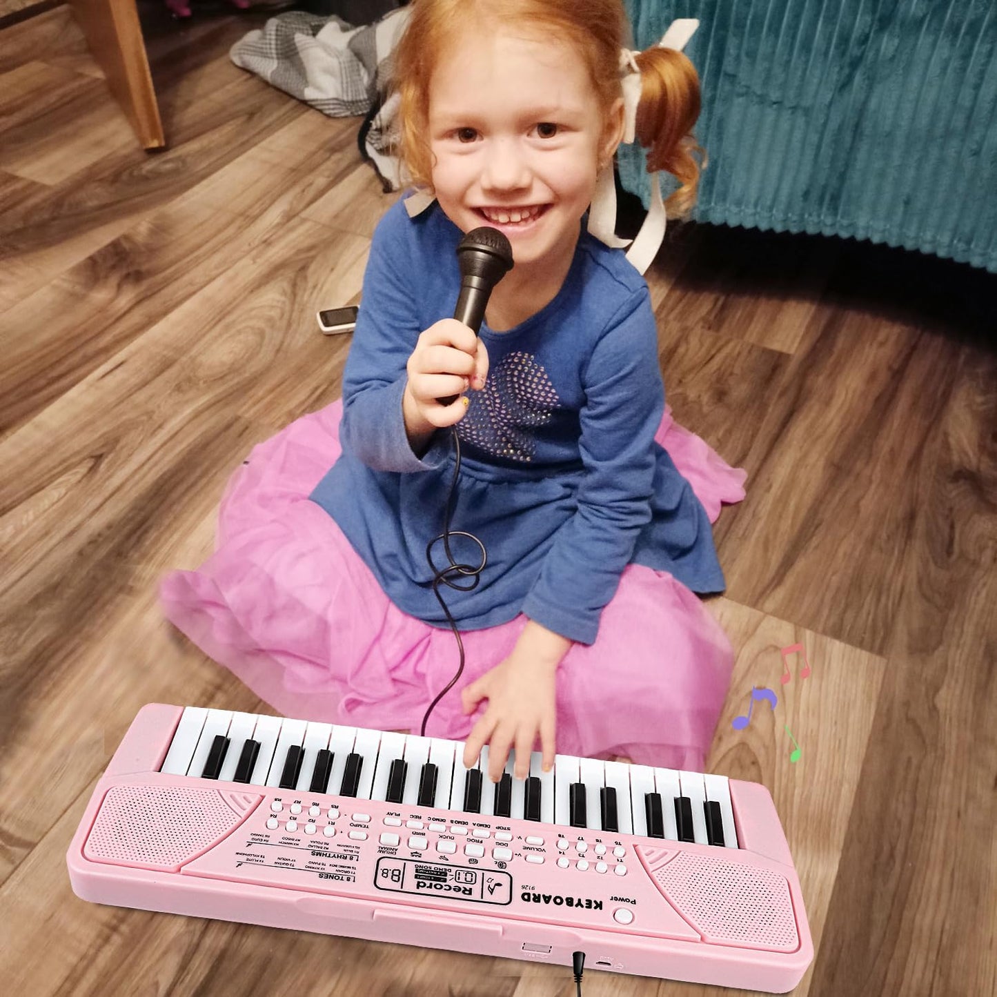 Hilifexll Keyboard for Kids 3+, Portable Multifunctional Children's Keyboard with 37 Keys and Microphone, Musical Toy Piano Keyboard Learning Toy Gift for Boys Girls 3-6 Years Old, Pink.
