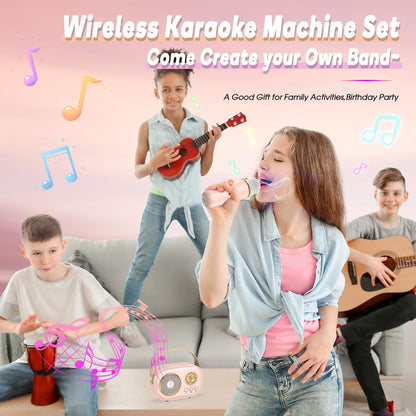 Dislocated Bluetooth Microphone Karaoke Children, Excellent Music Toy for Girls 4-12 Years Kids1 (Pink)