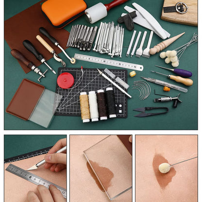 Punch Leather Tool Set, Leather Sewing Set, Leather Craft Tool Set with Leather Punch Tools, Leather Sewing Kit, Pricking Iron for beginners in leathercraft.