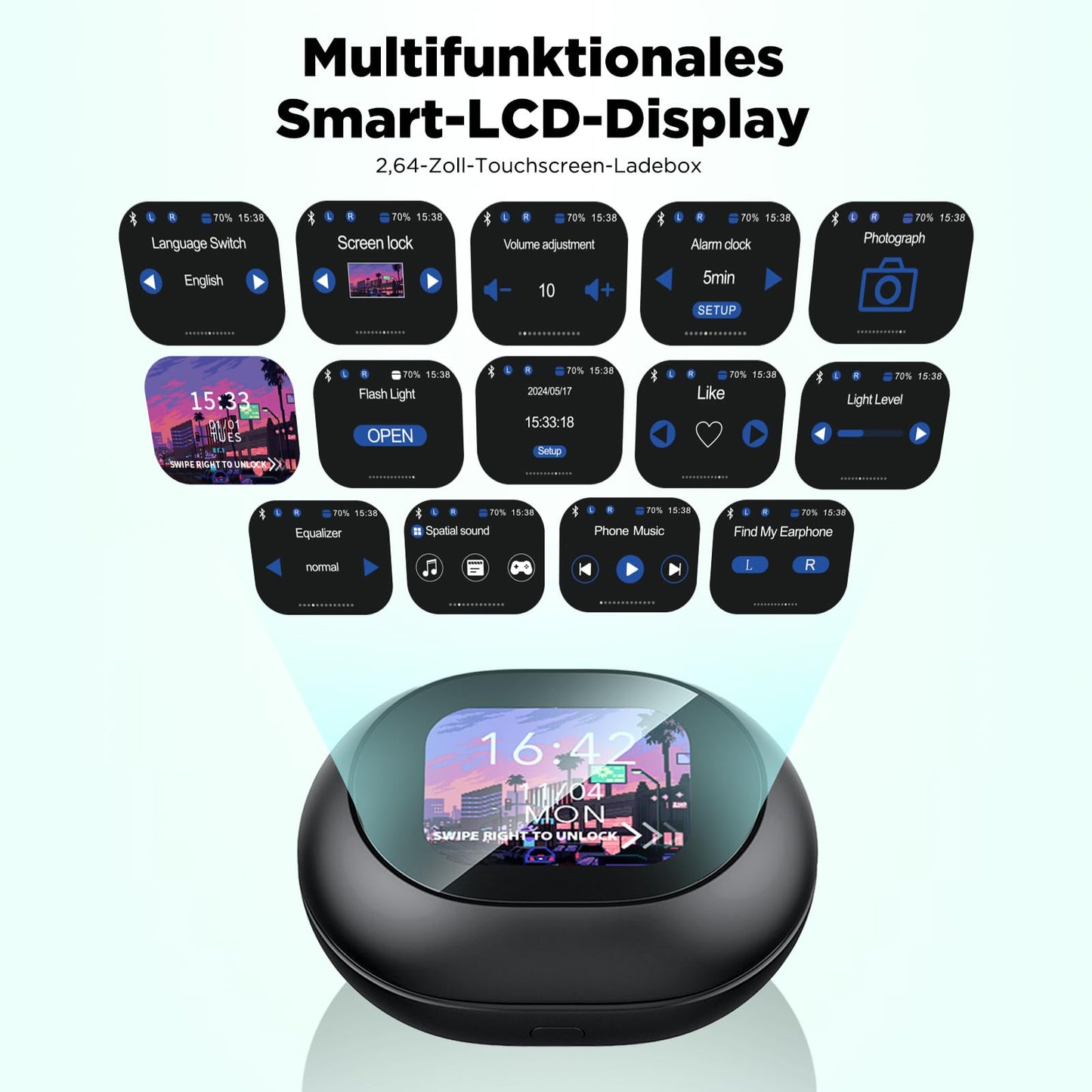 MINISO MS188 AI Translator Headphones, 3-in-1 translation headphones for 134 languages with LCD touchscreen, Bluetooth 5.4 language translator headphones, suitable for studying, traveling, and business.
