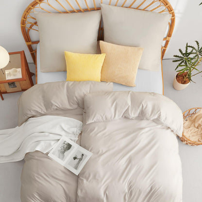 WAVVE Bedding 135x200 4-piece Beige - Duvet Covers 135 x 200 2-piece Set with Pillowcases 80x80 cm, Bedding Sets 135x200cm made of Microfiber with Zipper Soft
