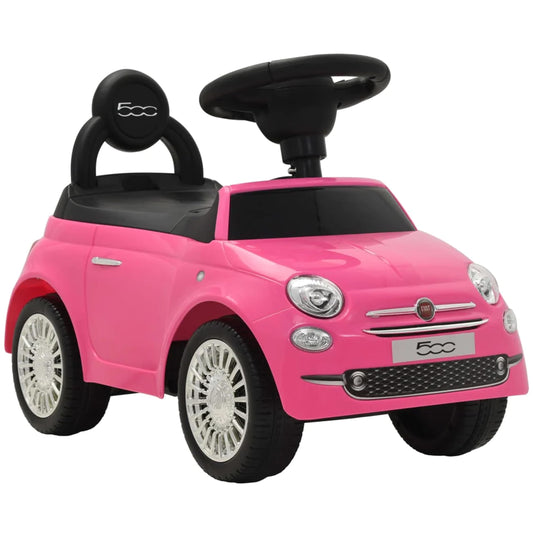COIL FIAT 500 - Officially Licensed car with storage compartment under the seat, push and pull handle, various sounds -Bobby Car push handle -Bobby Car steering wheel -Toddler ride-on car (pink)