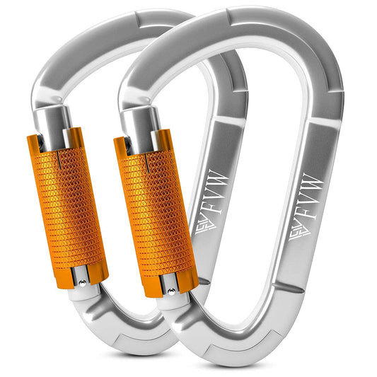 Carabiner Climbing Climbing Gear, 2 pieces UIAA Certified 25KN Auto Locking Carabiner Clips for Hammocks, Swing, Locking Dog Leash and Harness, Camping, Hiking & Utility (Silver)