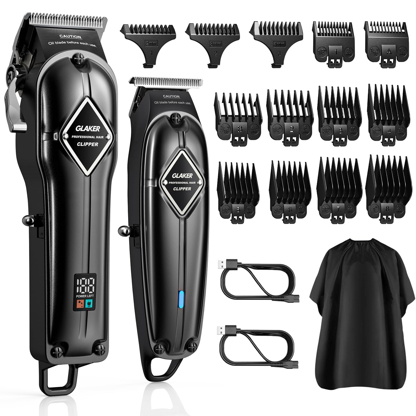 GLAKER hair clipper for men + hair clipper kit, cordless barber professional hair clipper hair cutting set beard trimmer for men women children, fading clippers with 13 guards.
