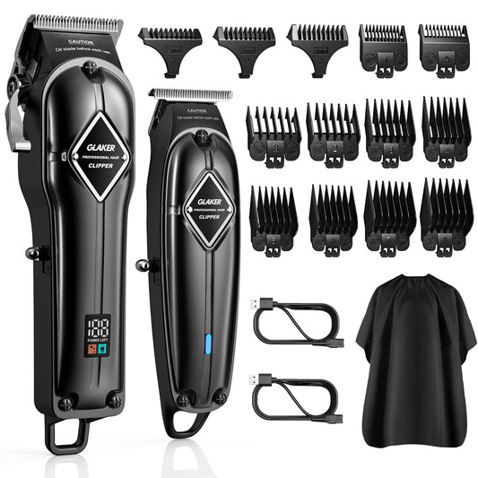 GLAKER hair clipper for men + hair clipper kit, cordless barber professional hair clipper hair cutting set beard trimmer for men women children, fading clippers with 13 guards.