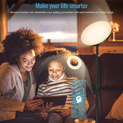 LED floor lamp for living room, dimmable, 42W 3600LM torchiere lamp with reading light, remote control & touch control, 1-minute installation, modern floor lamp for living room, office, dining room, bedroom (black)