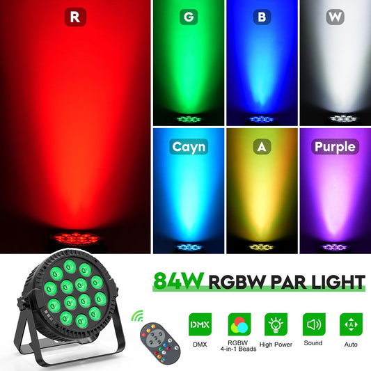 HOLDLAMP 84W LED Par Lights, 14 LED Stage Lights DMX512 4-in-1 RGBW Par Lighting with Remote Control Disco Light for Party Stage DJ Show Bar Halloween Christmas (4 Pack)