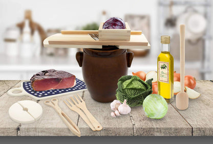 KERAZO garden pot 16 liters made of stoneware ceramic including lid + stone + instructions [Form 2] BROWN - Cucumber pot insert pot Rum pot Fermentation