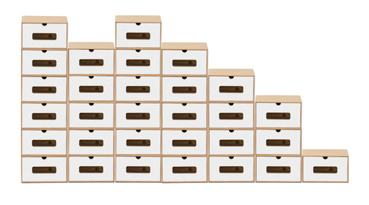 BigDean 30x Shoe Storage BROWN/White with Viewing Window Storage Box Stackable Storage Box Shoe Box Shoe Box All-purpose Drawer Cardboard made of Kraft paper