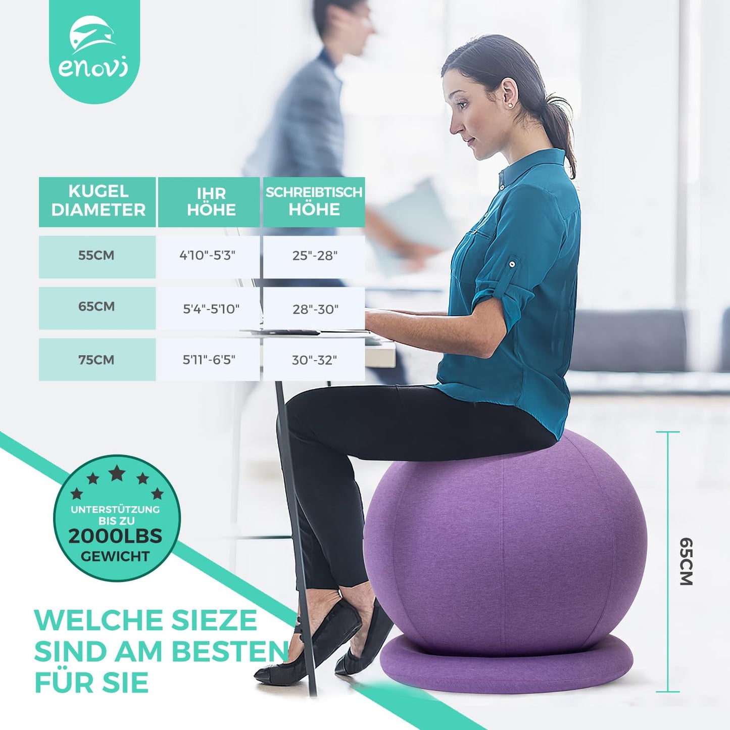 ENOVI ProfiBalance exercise ball with cover, Pezzi ball, office chair ball, 75CM, FG