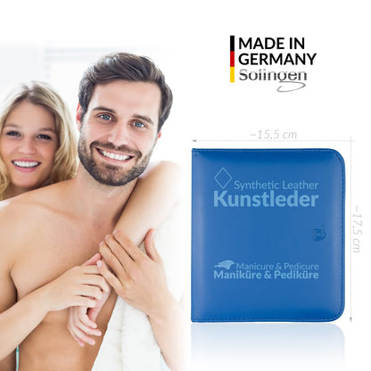 marQus Solingen Manicure Set - 16 pieces in faux leather case, handy and soft - Complete kit for nail care with everything for hand and foot care, Blue