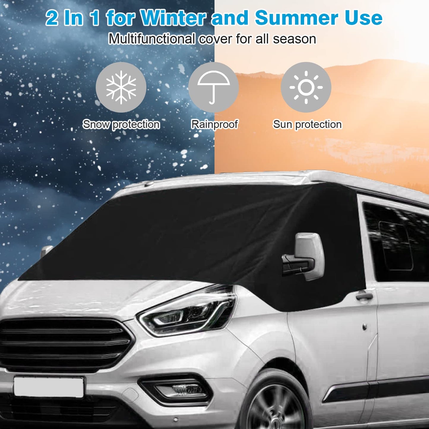 LIROPAU Front Windshield Wrap Cover Replacement Compatible with All Ford Transit Custom, Car Windshield Cover, Front Windshield Window Sunshade Auto Front Windshield Weatherproof Curtain Camping