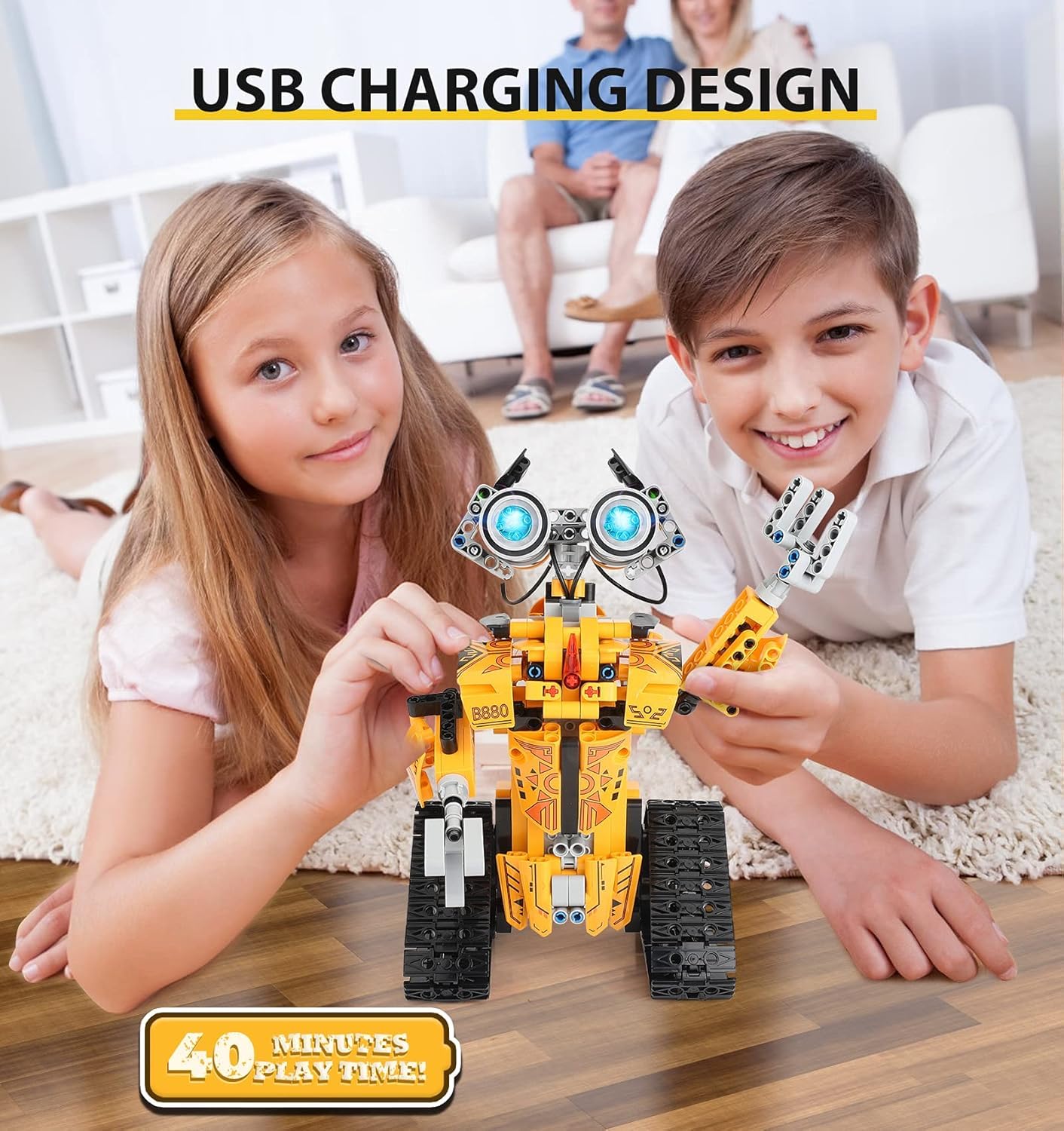 Sillbird Technology Robot Kids Building Toy, Programmable Robot Kit, Remote Control Robot with Light and Sound, 360° Rotation, STEM Building Toy Boys Gift for 8-12 Year Old Boys.