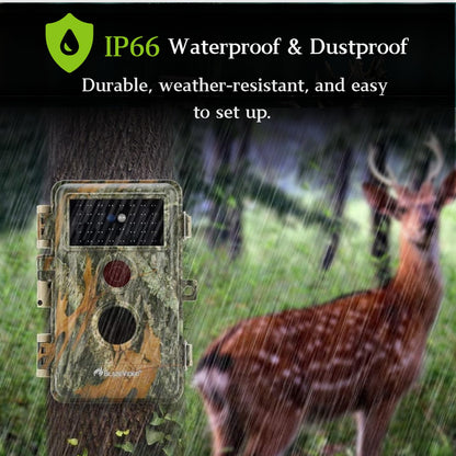 BlazeVideo 48MP wildlife camera with night vision, 1296P H.264 MPV video, motion detector, night vision, time-lapse, IP66 waterproof and 2.4" screen.