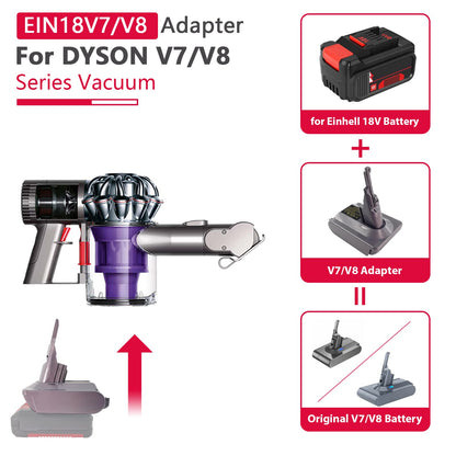 EID adapter for Dyson V7+V8, for Einhell 18V battery to for Dyson V7/V8 Series vacuum Animal Absolute Fluffy Hepa cordless stick...